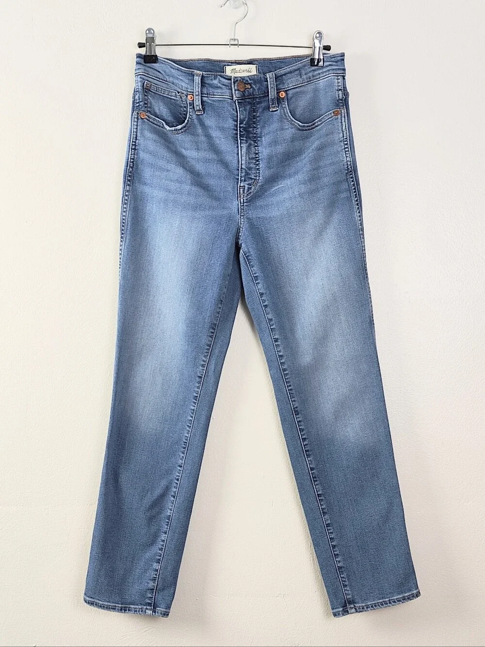 Madewell Stovepipe Jeans Size 27 Straight Leg High Rise Leaside Wash Blue Denim